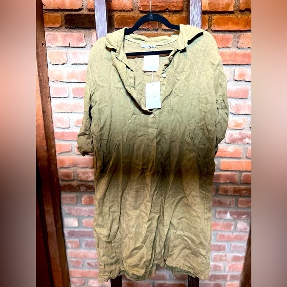 Elena Baldi Dresses & Skirts - Elena Baldi NEW army green linen shirt dress